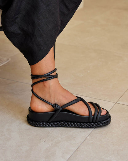 Stone Leather Sandal - Black