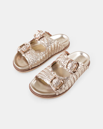 Amara Leather Slide - Soft Gold