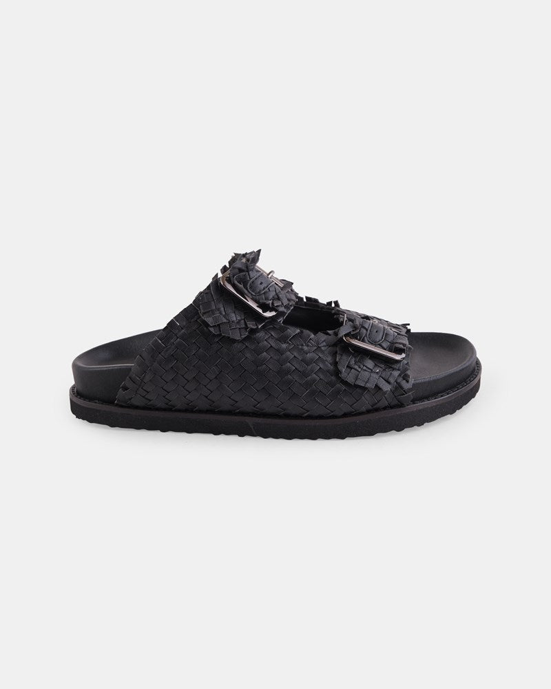 Amara Leather Slide - Black