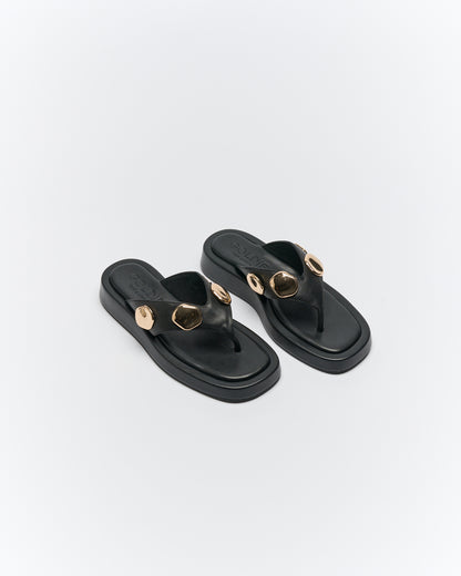 Boston Leather Slide - Black