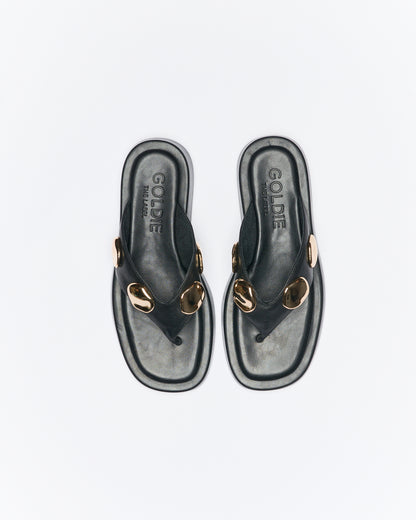 Boston Leather Slide - Black