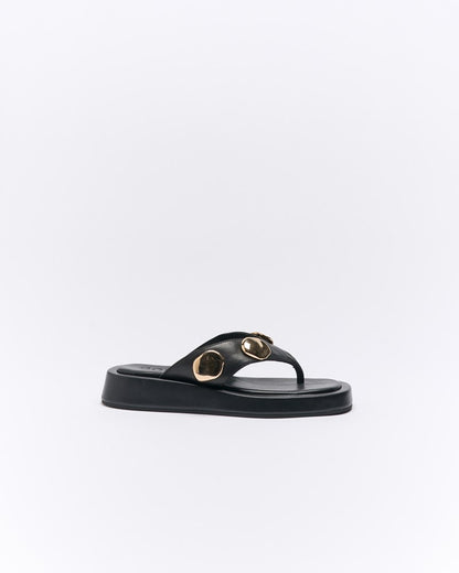 Boston Leather Slide - Black
