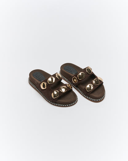 Shae Leather Slide - Chocolate Suede