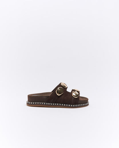 Shae Leather Slide - Chocolate Suede